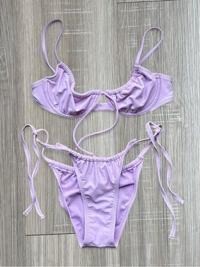 Lilac scoop bralette string bikini set with adjustable straps
